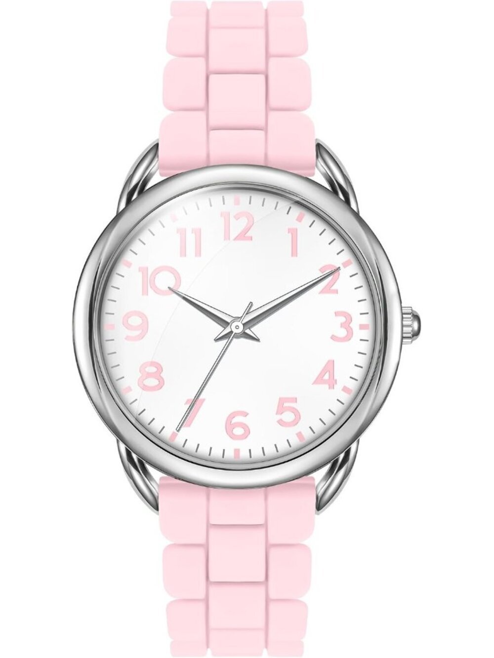 Women's Pink/White Big Face Easy Reader Silicone Strap Water Proof 35MM Watch